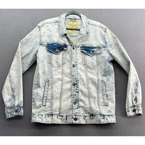 SMOKE Rise Jean Jacket Mens XL Acid Wash Denim Jacket Distressed Trucker Blue